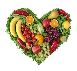 Fruits and vegetables shaped like a heart