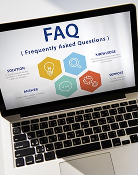 Laptop screen open to an FAQ page